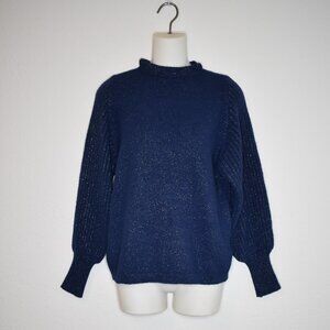 Nanette Lepore Metallic Sweater Sz XS Mock Neck Balloon Sleeve Retro Boho Party